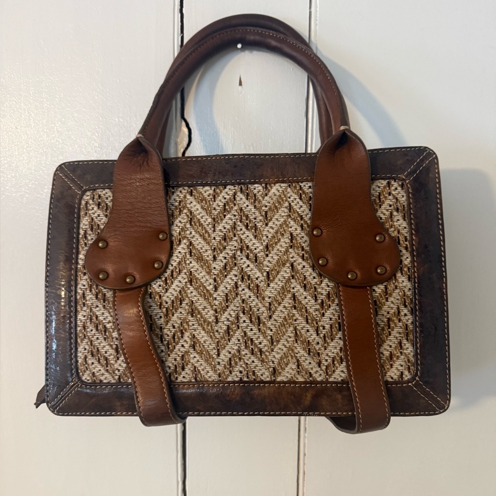 Vintage Brown and Tan Woven Satchel - Picture 2 of 5
